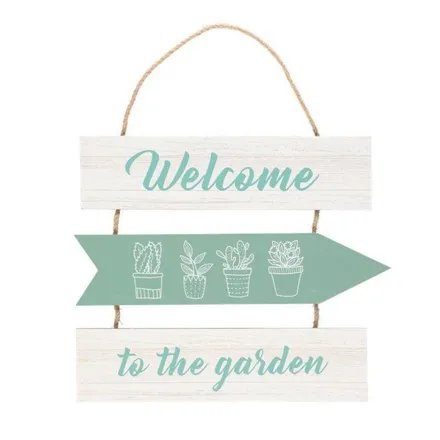 Sõnumisilt Welcome to the garden valge/roheline
