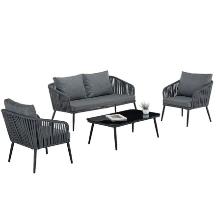 Aiamööbel Verona laud+diivan+2 tooli tumehall