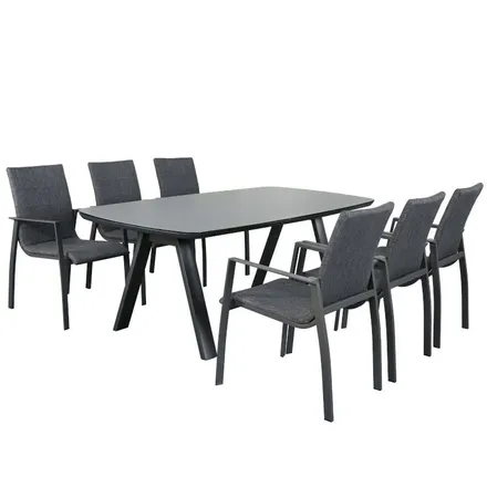 Aiamööbli komplekt Faro laud+6 tooli tumehall/must